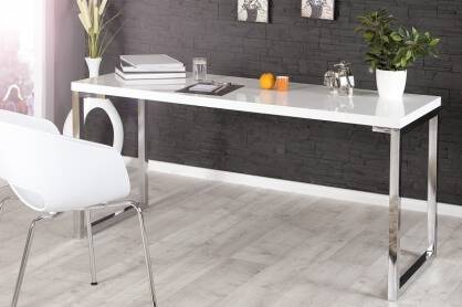 Biurko chromowany stelaż VERK 140x60 biały wysoki połysk