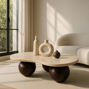 MaMaison stolik kawowy ORGANIC trawertyn  / drewno