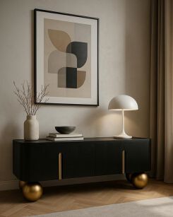 MaMaison szafka RTV ORGANIC czarna /      złota / drewno