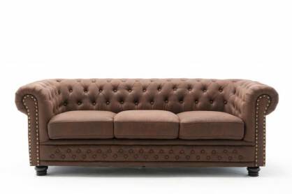 Sofa wypoczynkowa pikowana vintage CHESTERFIELD II 3 osobowa, brązowa